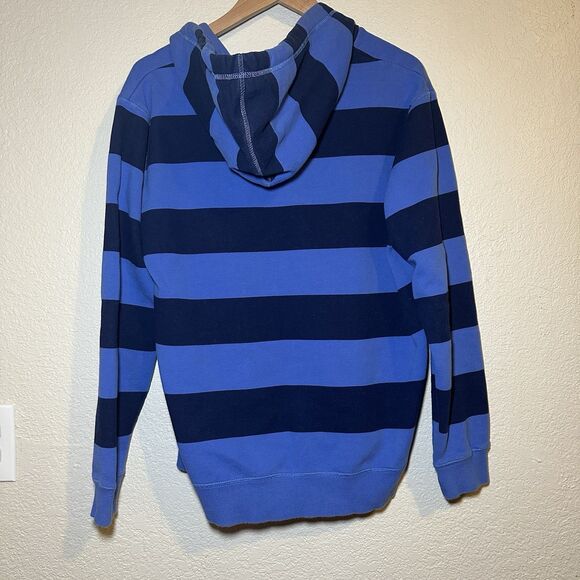 Lake Girl Womens L Stripe Hoodie Sweatshirt Dark Blue Relaxed Fit Embroidered - Picture 6 of 6